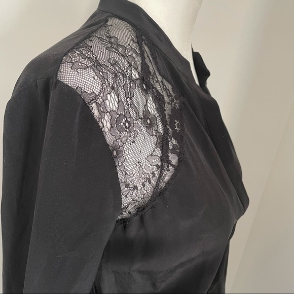 Maje silk short romper with long sleeves and lace detailing - Picture 4 of 6